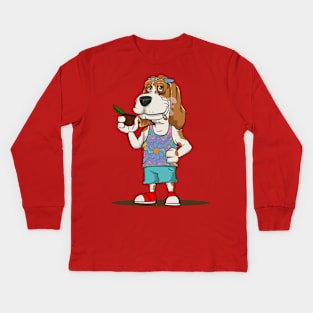 Hippie basset hound dog Kids Long Sleeve T-Shirt